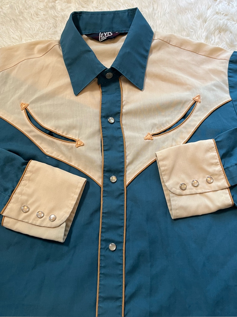 Vintage Levi's Pearl Snap Western Cowboy Shirt Made in USA Color Block 70s 80s